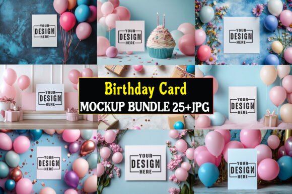Birthday Card Mockup Bundle 02 for Graphics and Product Mockups
