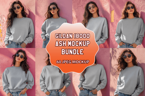 Gildan 18000 Ash Mockup Bundle for Product Mockups and Graphics
