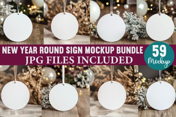 New Year Round Sign Mockup Bundle for Product Mockups and Graphics
